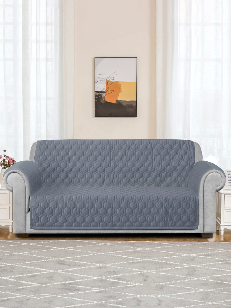 Light Grey Honey Comb Quilted Velvet 3 Seater Sofa Cover with 2 pcs Hand Rest
