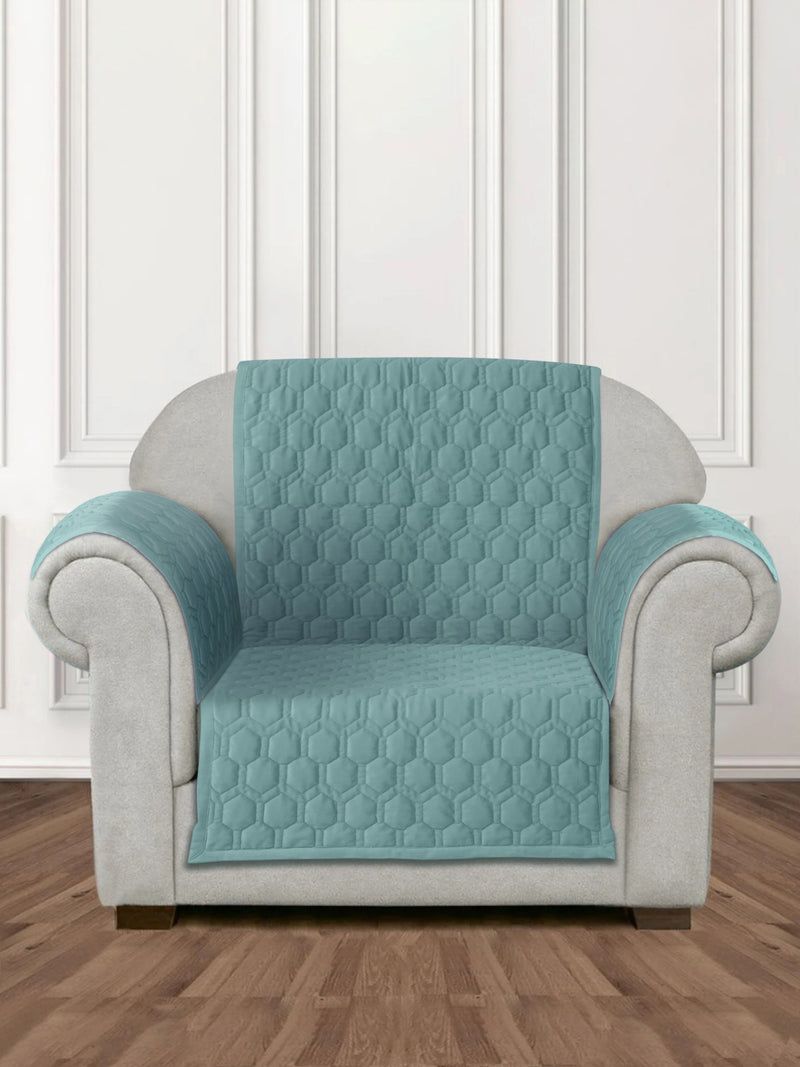 Sea Green Honey Comb Quilted Velvet 1 Seater Sofa Cover with 2 pcs Hand Rest