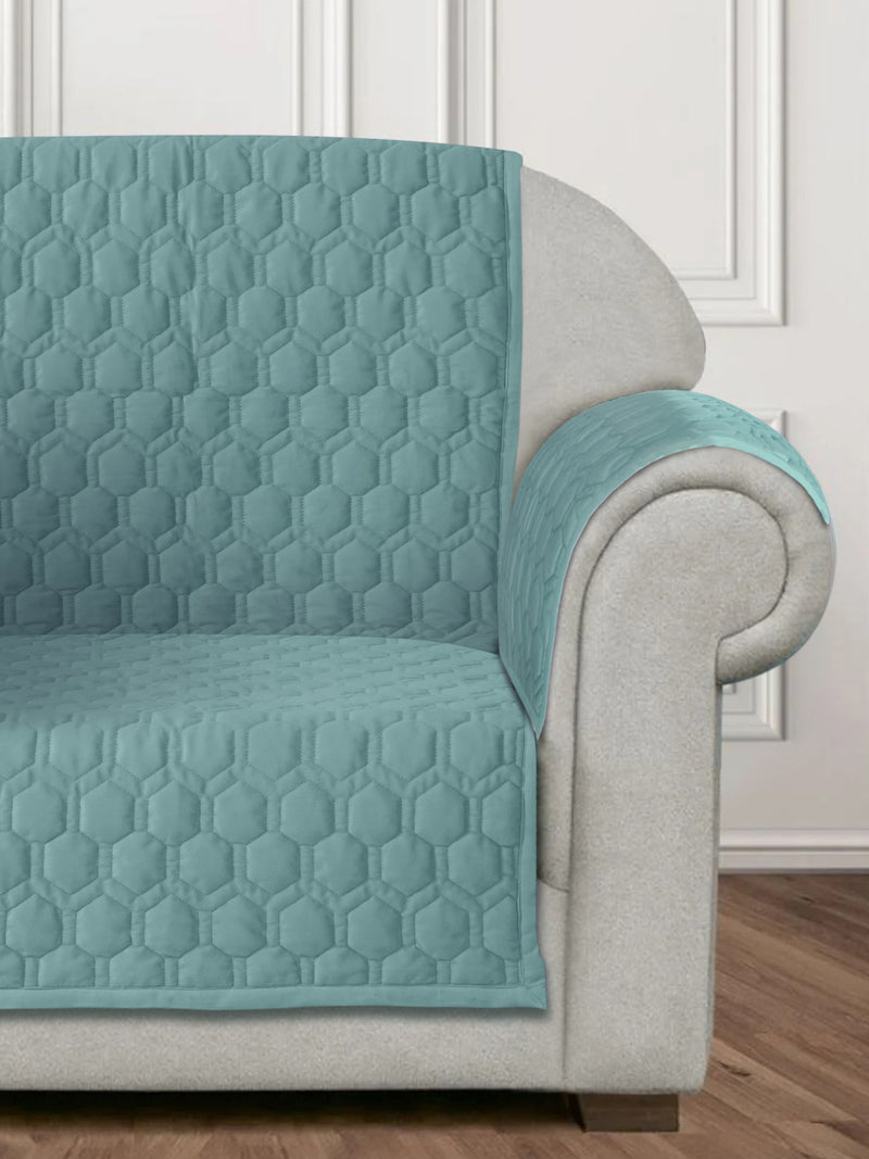 Sea Green Honey Comb Quilted Velvet 1 Seater Sofa Cover with 2 pcs Hand Rest