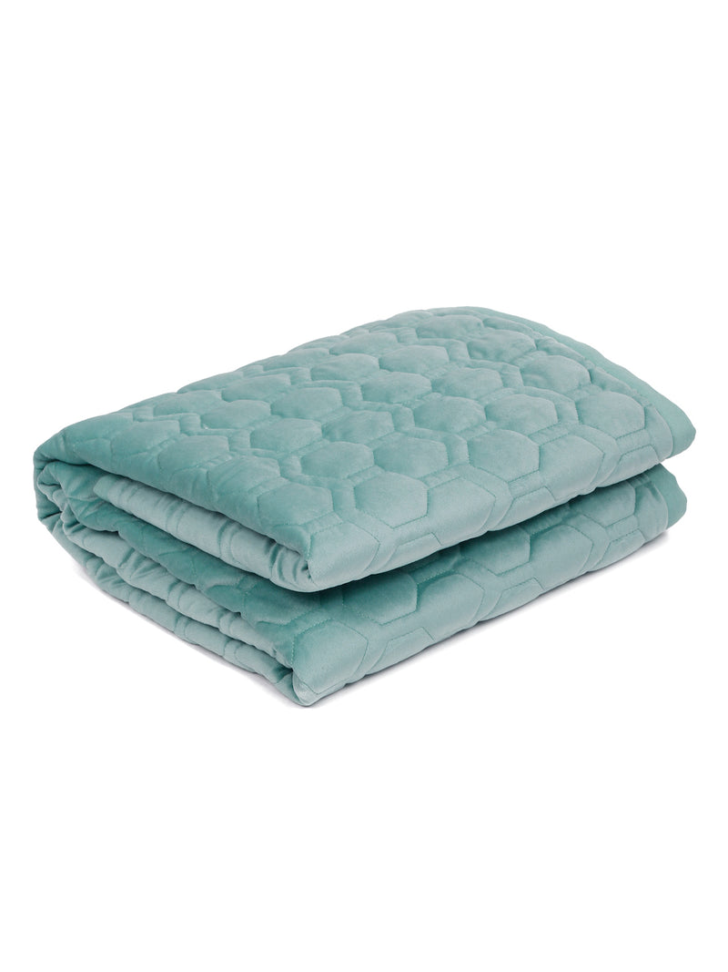 Sea Green Honey Comb Quilted Velvet 1 Seater Sofa Cover with 2 pcs Hand Rest