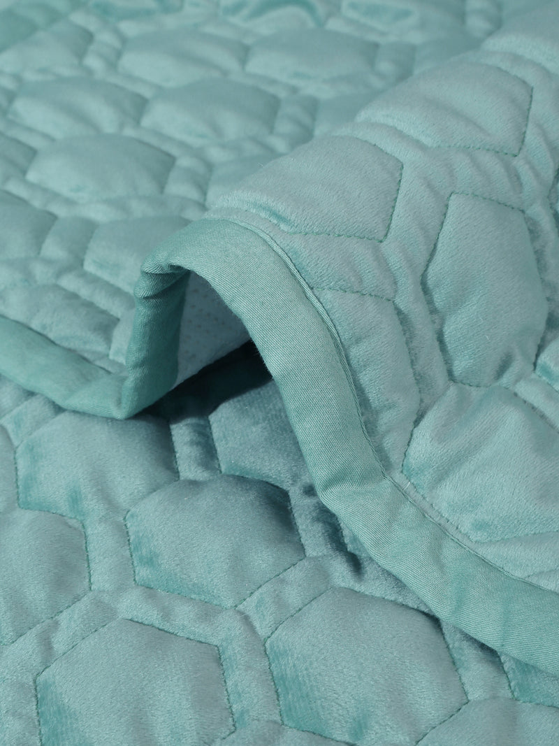 Sea Green Honey Comb Quilted Velvet 1 Seater Sofa Cover with 2 pcs Hand Rest