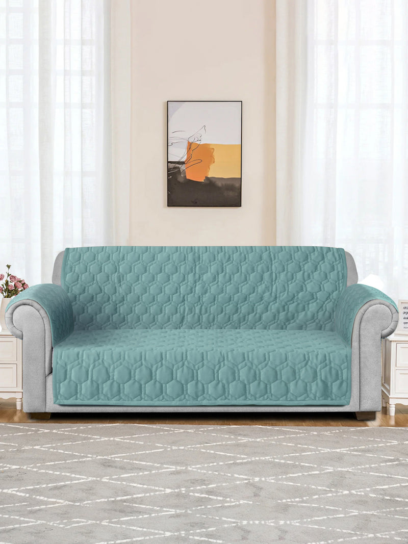 Sea Green Honey Comb Quilted Velvet 2 Seater Sofa Cover with 2 pcs Hand Rest