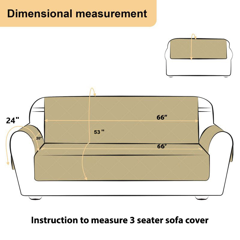 Light Brown Honey Comb Quilted Velvet 3 Seater Sofa Cover with 2 pcs Hand Rest