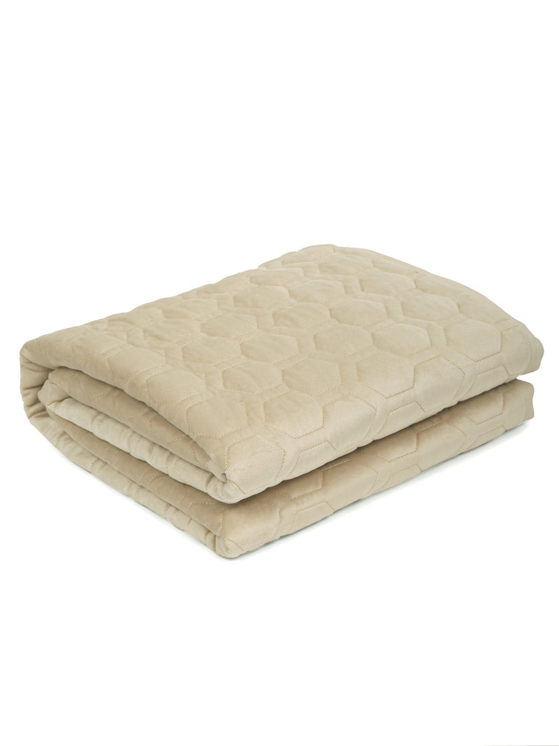 Beige Honey Comb Quilted Velvet 1 Seater Sofa Cover with 2 pcs Hand Rest