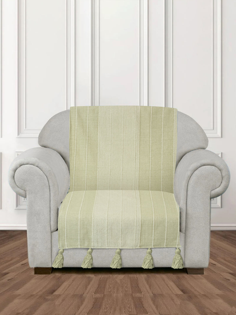 Sea Green Stripe Hand woven Cotton 1 Seater Sofa Cover