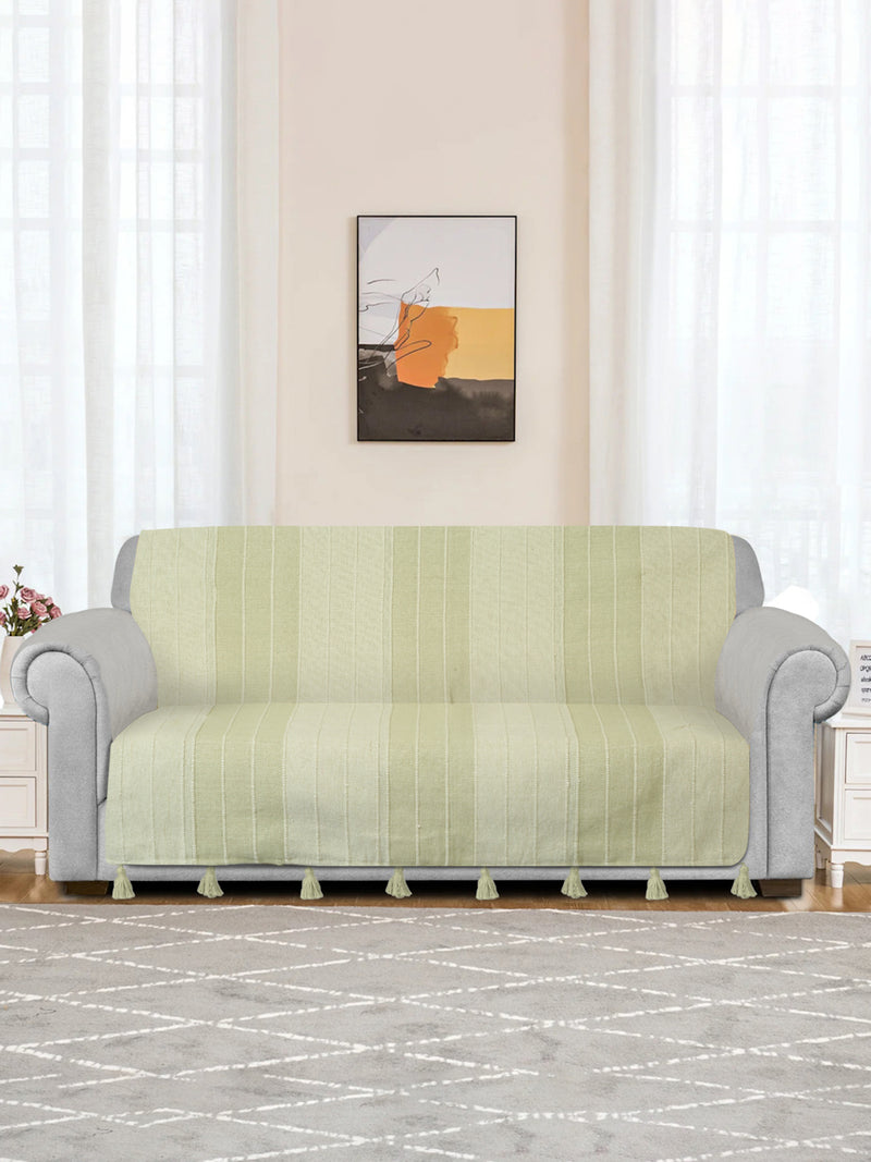 Sea Green Stripe Hand woven Cotton 2 Seater Sofa Cover