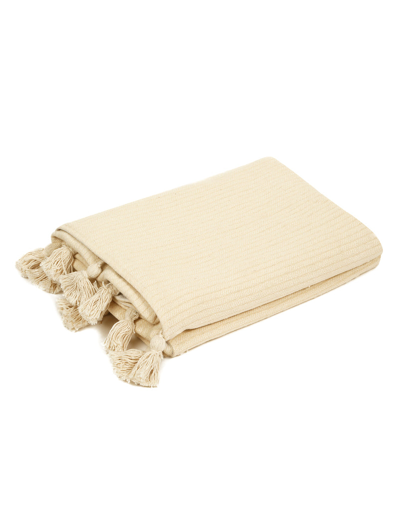 Beige Textured Hand woven Cotton 1 Seater Sofa Cover