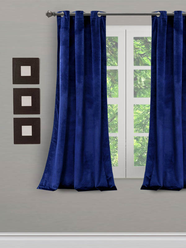 Eyda Premium Velvet Blue Color Eyelet Window Door Curtain- 1 Pc