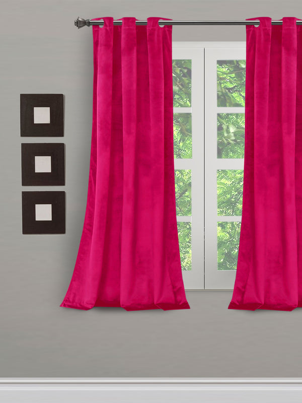 Eyda Premium Velvet Fuschia Color Eyelet Window Door Curtain- 1 Pc