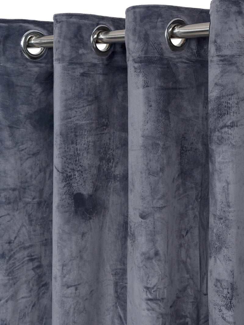 Eyda Premium Velvet Grey Color Eyelet Window Door Curtain- 1 Pc