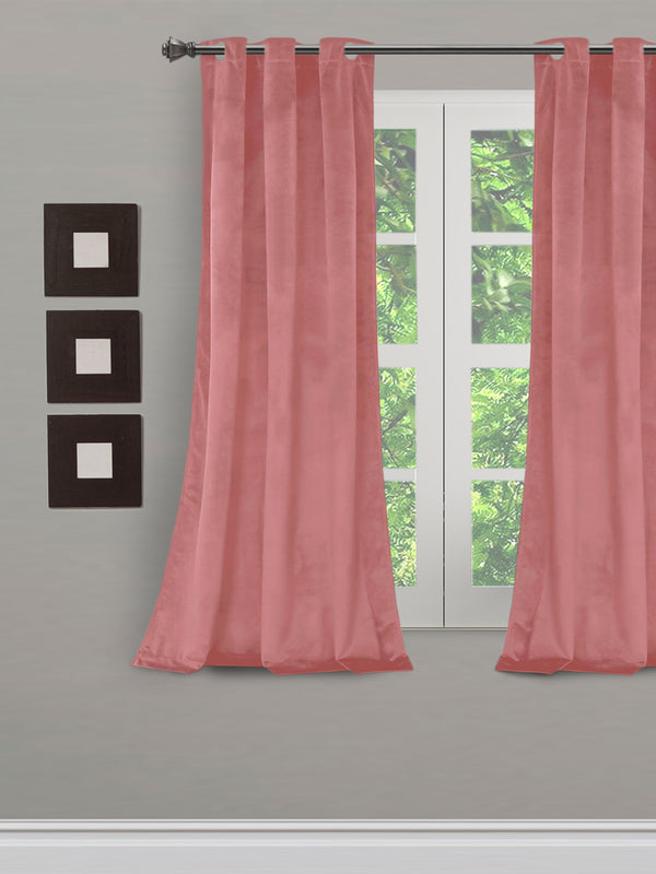 Eyda Premium Velvet Peach Color Eyelet Window Door Curtain- 1 Pc