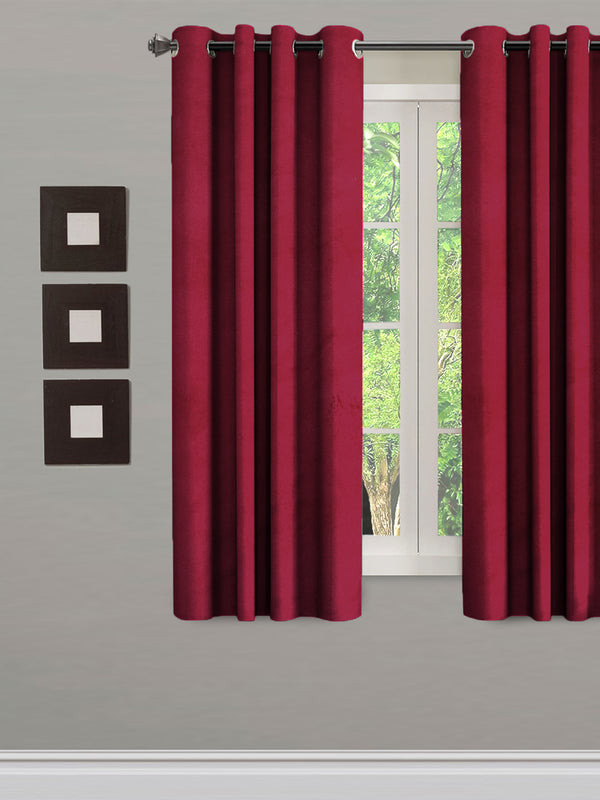 Eyda Premium Velvet Maroon Color Eyelet Window Door Curtain- 1 Pc