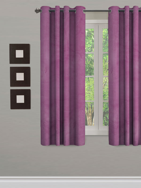 Eyda Premium Velvet Purple Color Eyelet Window Door Curtain- 1 Pc
