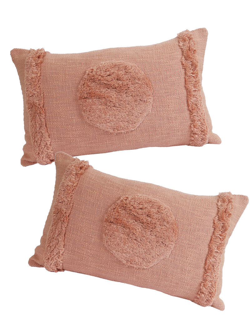 Eyda Set of 2 Cotton Peach Cushion Cover 12x20 inch