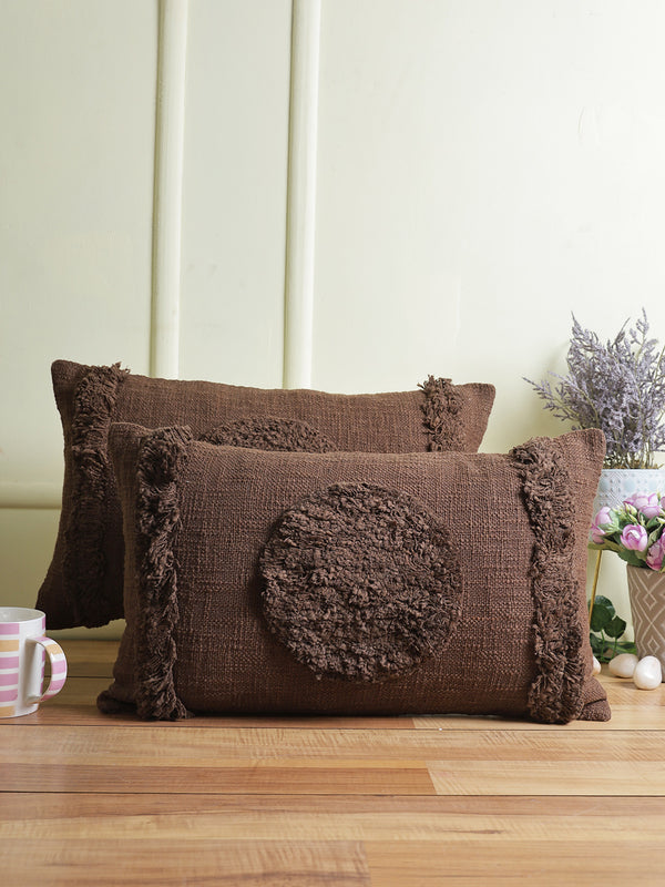 Eyda Set of 2 Cotton Brown Cushion Cover 12x20 inch