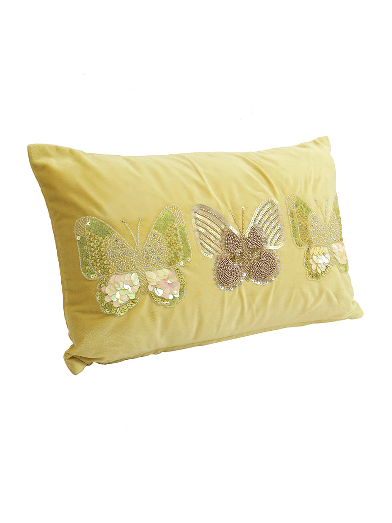 Eyda Set of 2 Velvet Yellow Emroidered Cushion Cover 12x20 inch