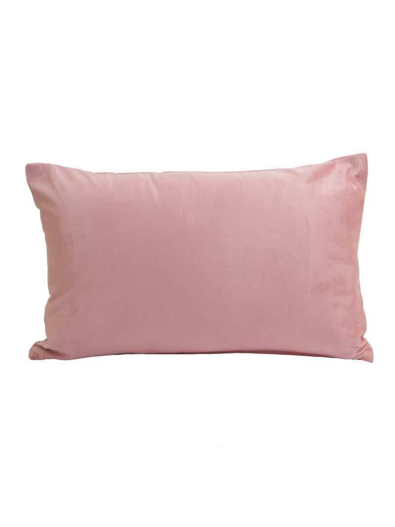 Eyda Set of 2 Velvet Pink Emroidered Cushion Cover 12x20 inch