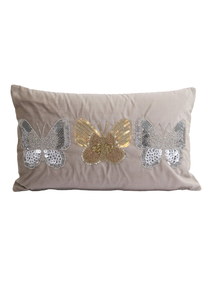Eyda Set of 2 Velvet Grey Emroidered Cushion Cover 12x20 inch
