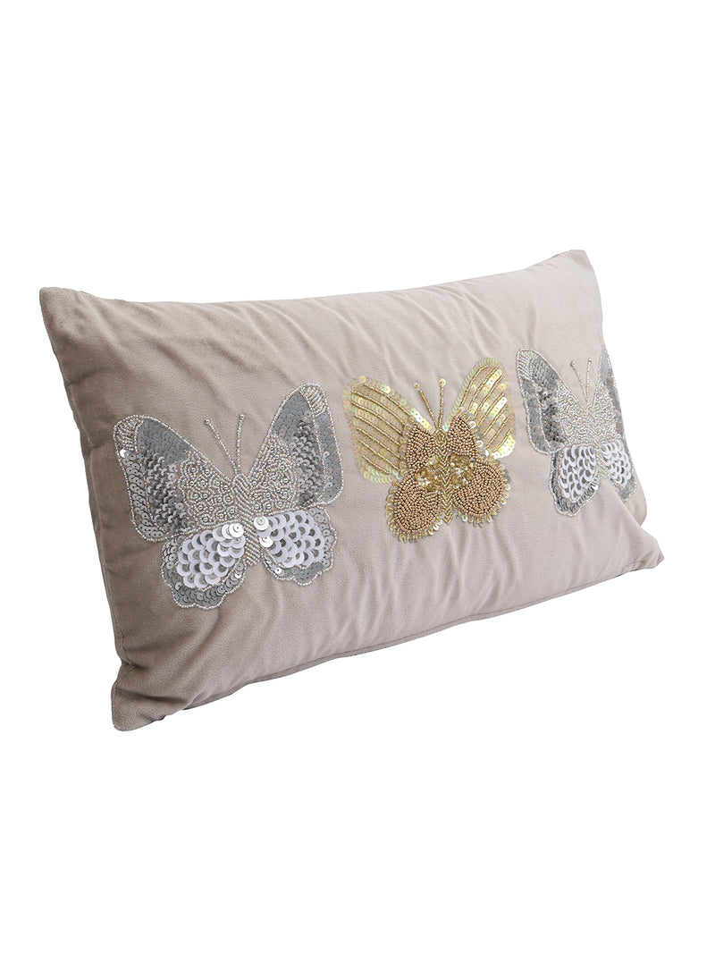 Eyda Set of 2 Velvet Grey Emroidered Cushion Cover 12x20 inch