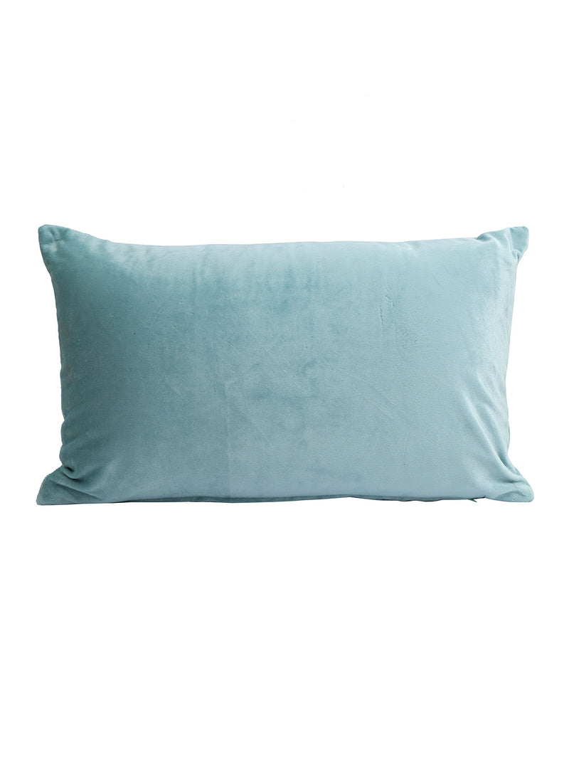 Eyda Set of 2 Velvet Turquoise Emroidered Cushion Cover 12x20 inch