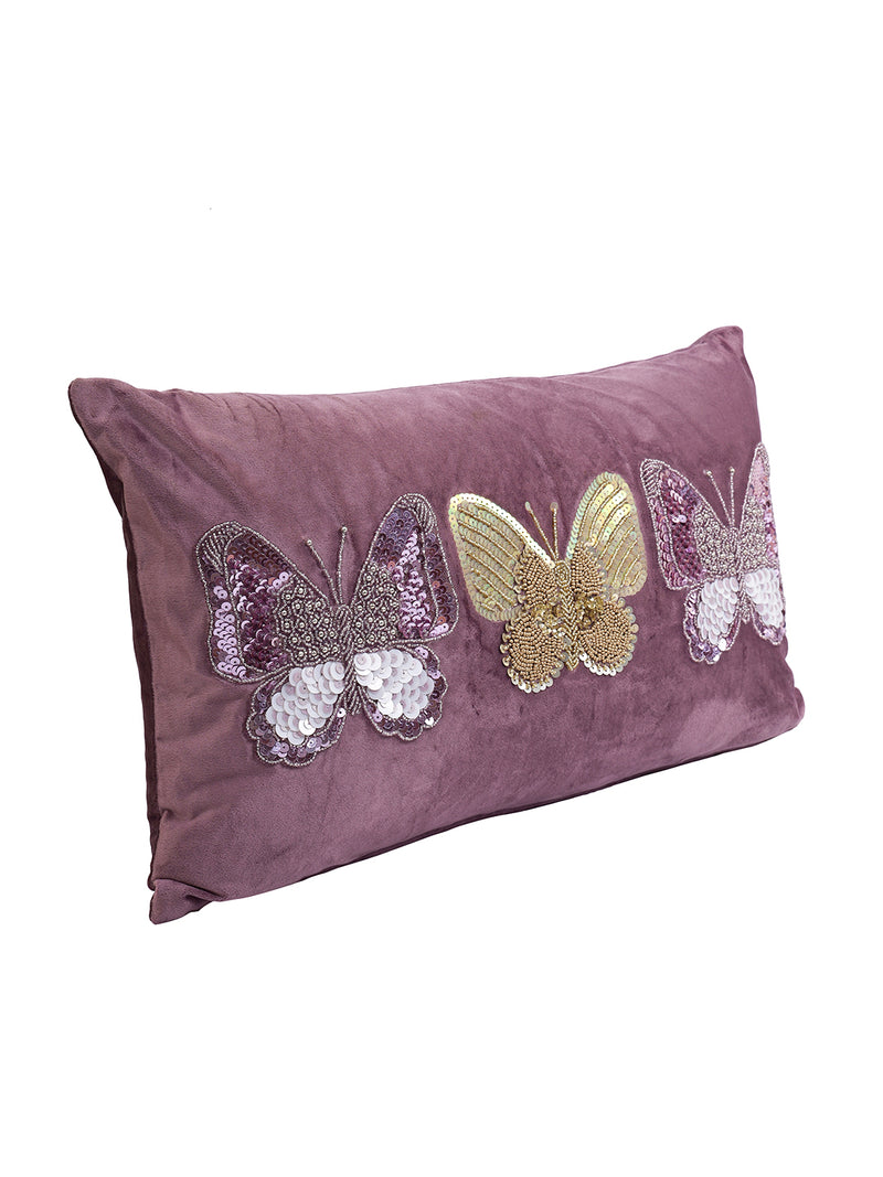 Eyda Set of 2 Velvet Purple Emroidered Cushion Cover 12x20 inch