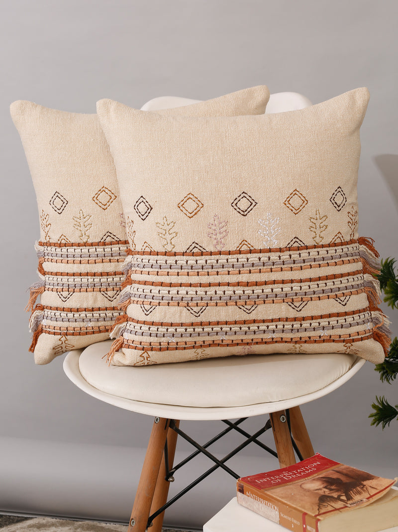 Eyda Set of 2 Cotton Embroidered Cushion Cover 18x18 inch