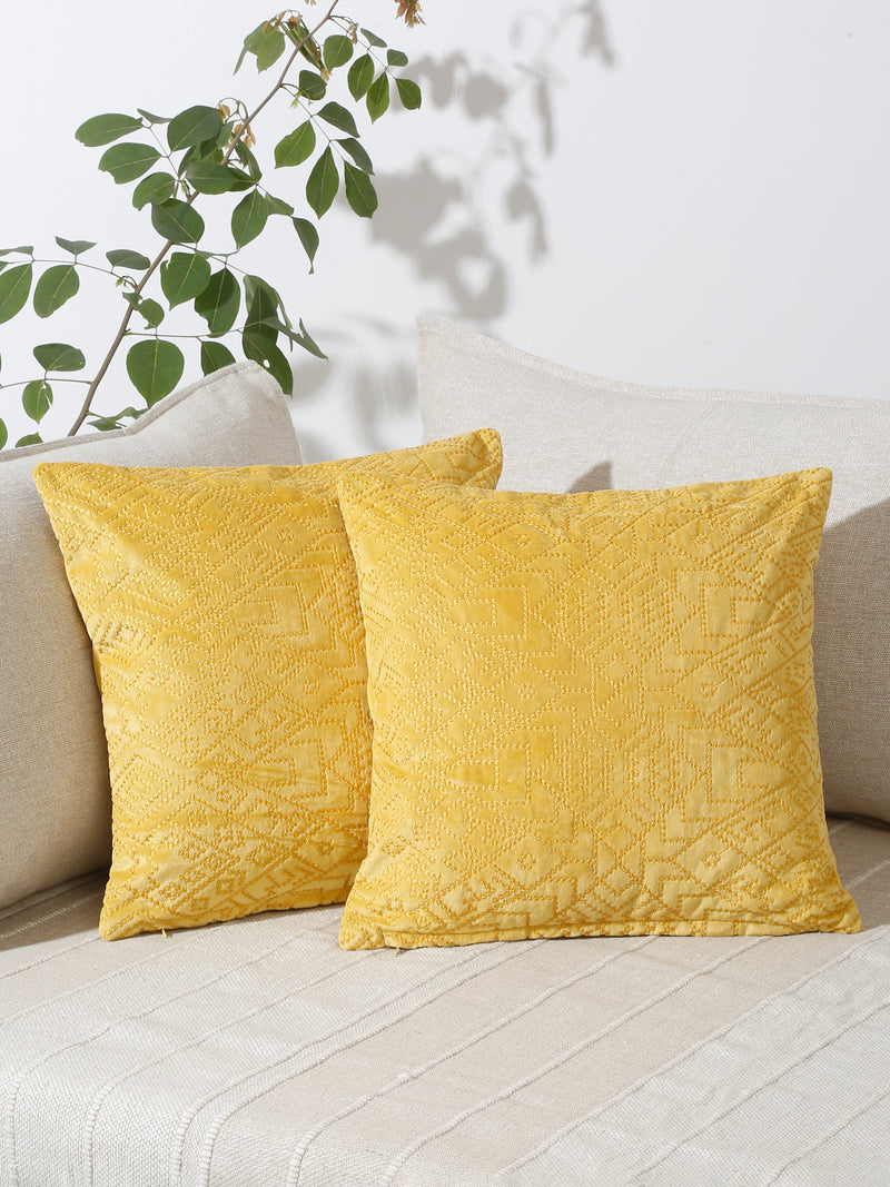 Eyda Yellow Velvet Cushion covers set of 2