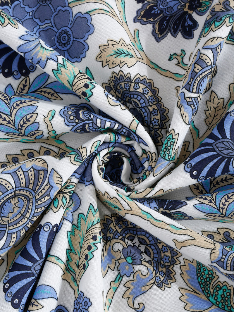 White and Blue Floral Printed 120 GSM Revesible Cotton Single Bed AC Dohar