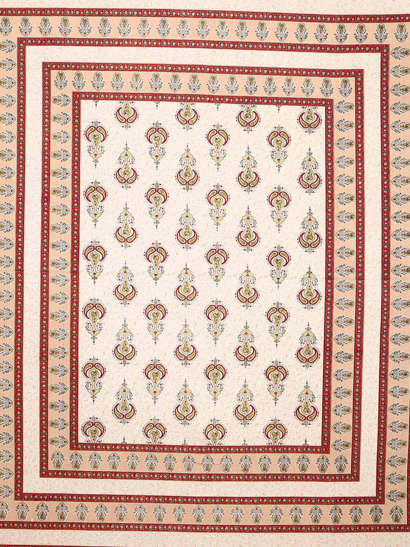 Screen Block Print Jaipuri Red and White Cotton Double Bedsheet with 2 Pillow Covers