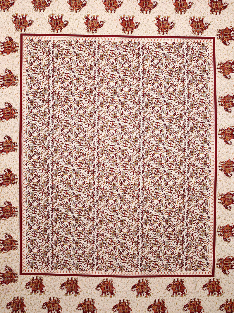 Beige and Peach Color Screen Block Print Jaipuri Double Bedsheet with 2 Pillow Covers