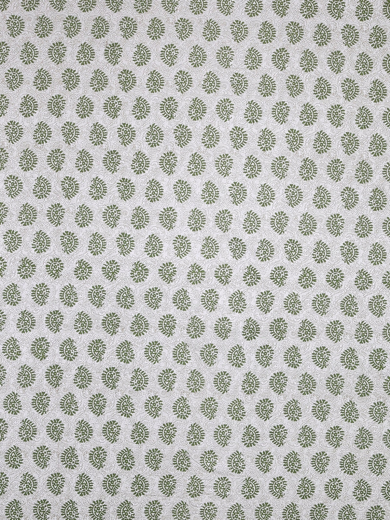 Screen Block Paisley White and Green Double Bedsheet with 2 Pillow Covers