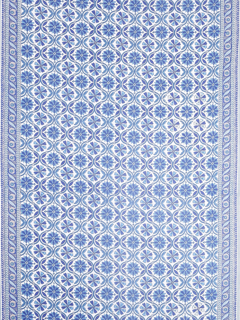 Screen Print Blue Color Floral Double Bedsheet with 2 Pillow Covers