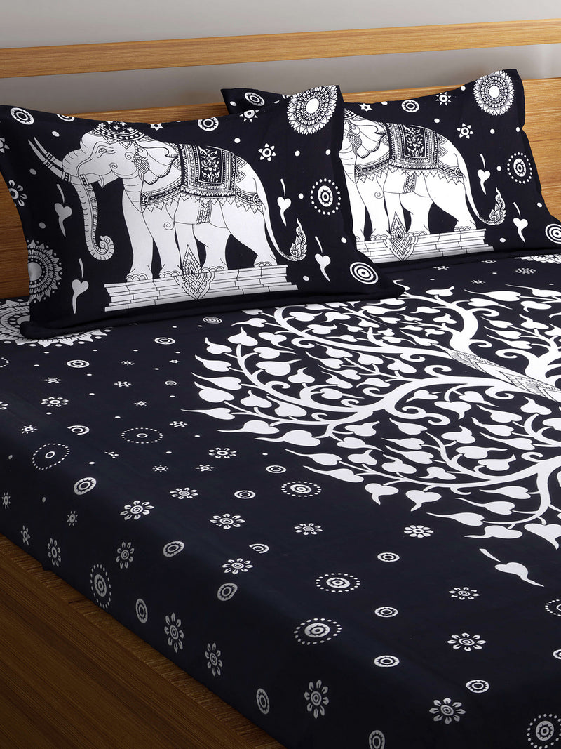 Animal Printed Black Color Cotton Double Bedsheet with 2  Pillow Coverss