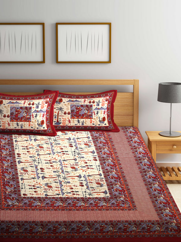 Rajasthan Decor Jaipuri Print Cotton Double Bedsheet with 2 Pillow Covers
