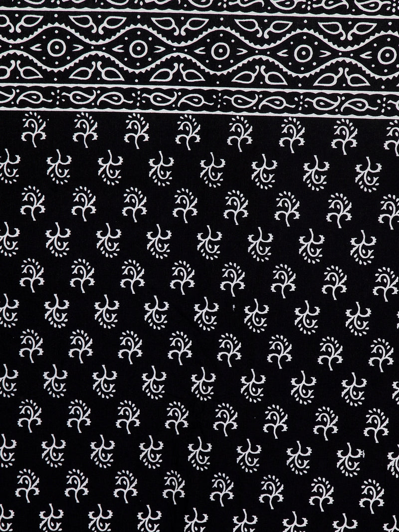 Screen Print Black Color Cotton Double Bedsheet with 2 Pillow Covers