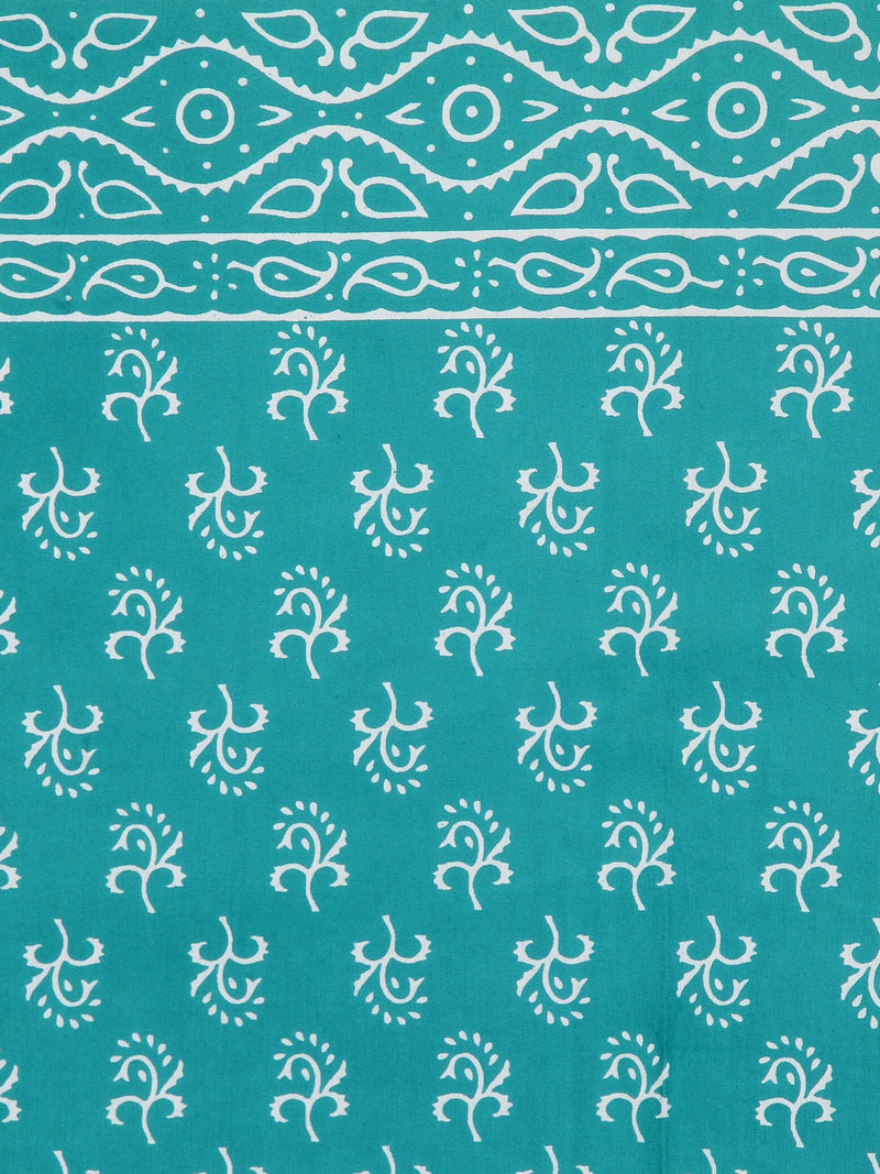 Screen print Sea green Cotton Double Bedsheet with 2 Pillow Covers