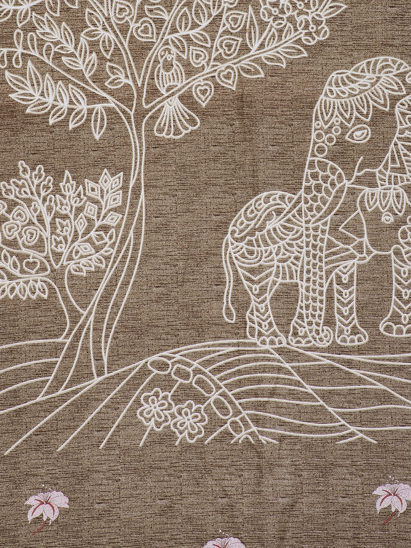Light Brown Screen Block Print Jaipuri Cotton Animal Pattern Double Bedsheet with 2 Pillow Coverss
