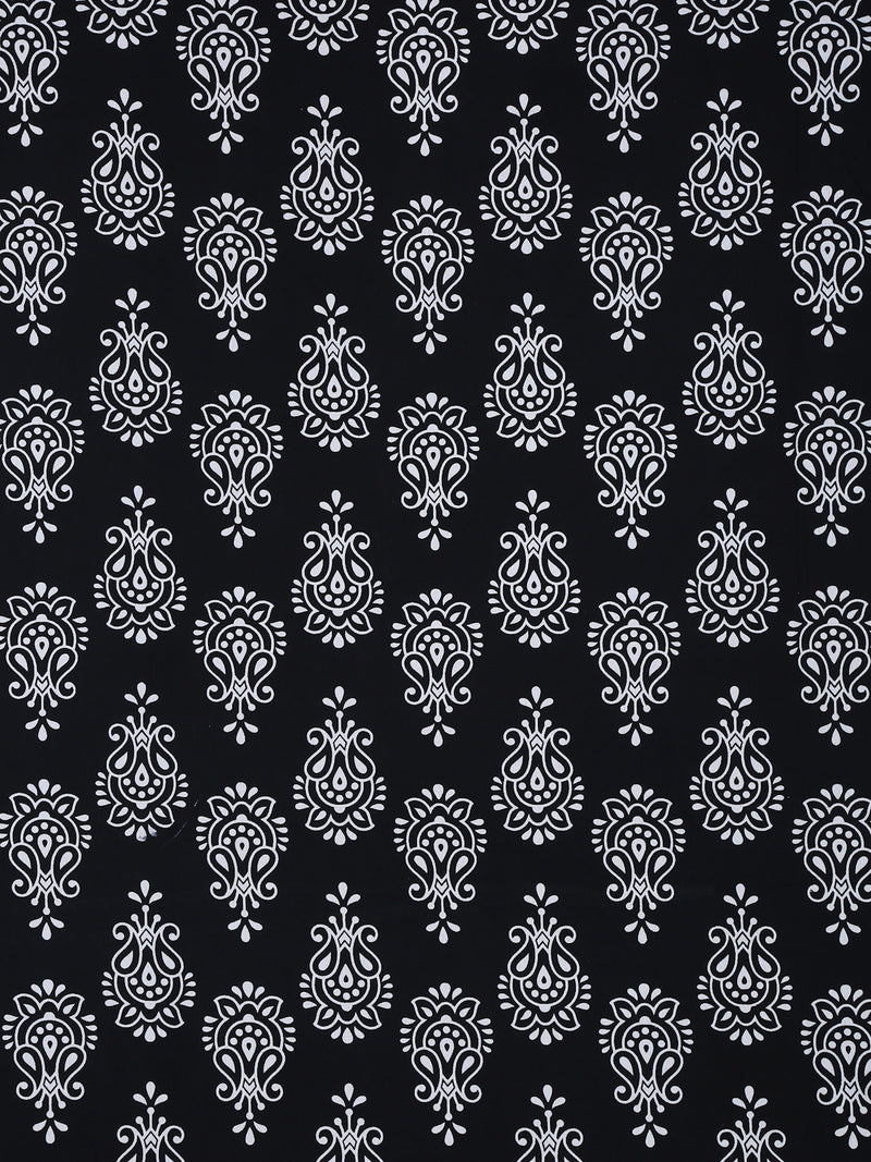 Cotton Floral Print Black Color Double Bed sheet with 2 Pillow Covers
