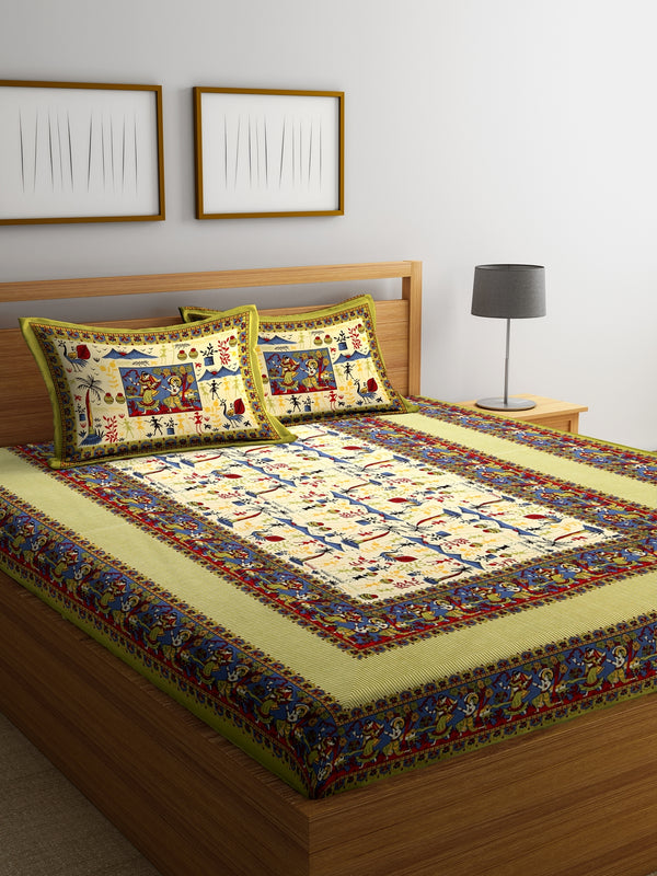 Traditional Jaipuri Print Double Bedsheet with 2 Pillow Covers
