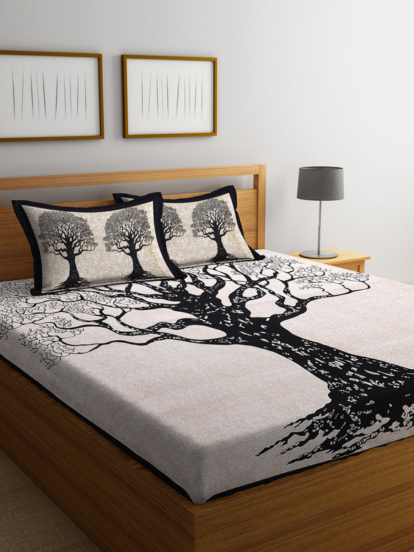 Black and white Printed Double Bedsheet with 2 Pillow Covers