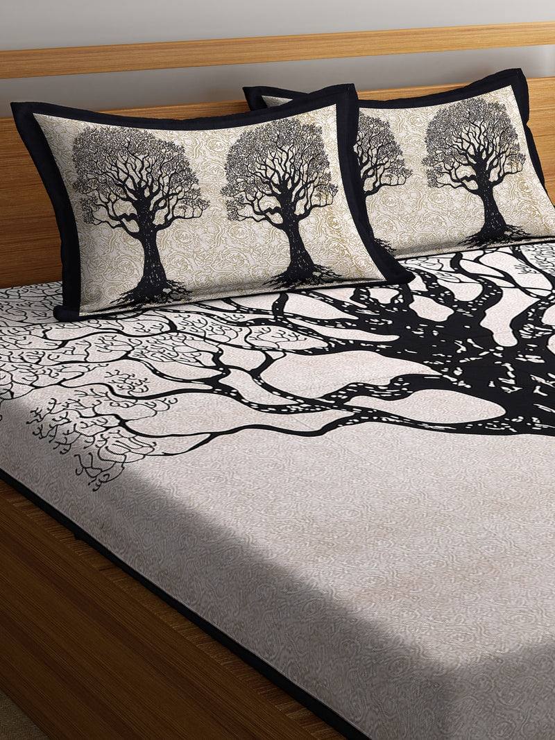 Black and white Printed Double Bedsheet with 2 Pillow Covers