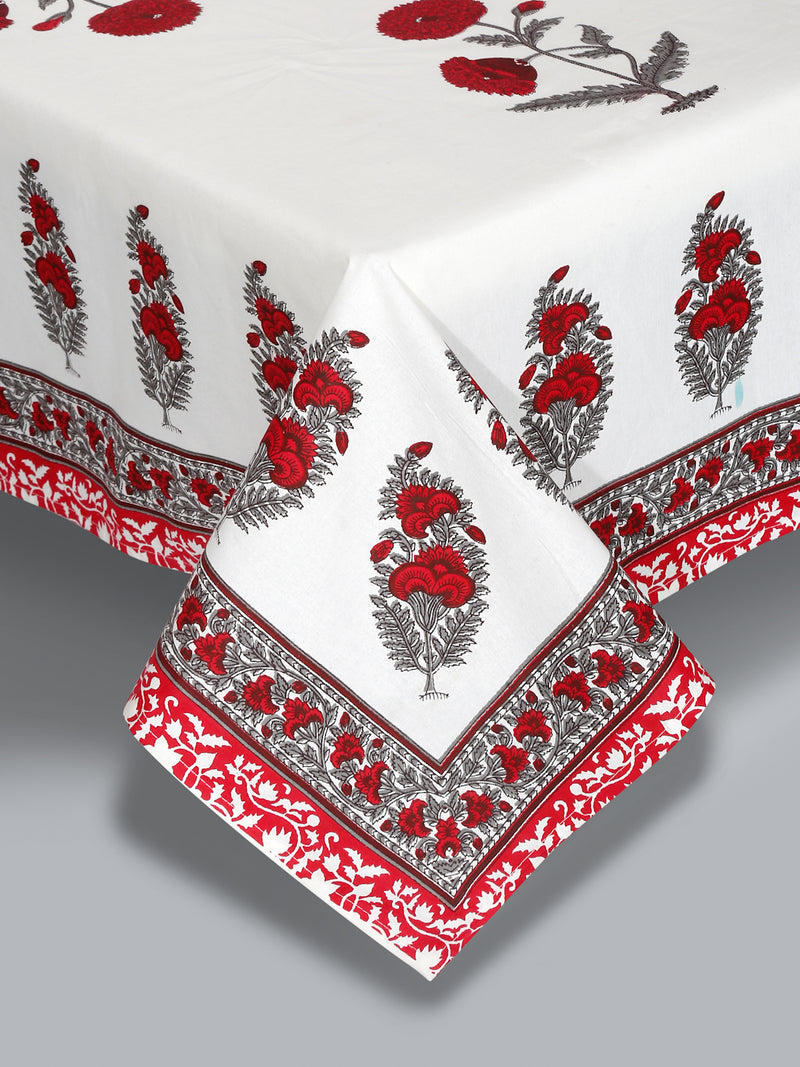 White and Red Floral Print 180 TC Cotton Double Bed Sheet with 2 Pillow Covers