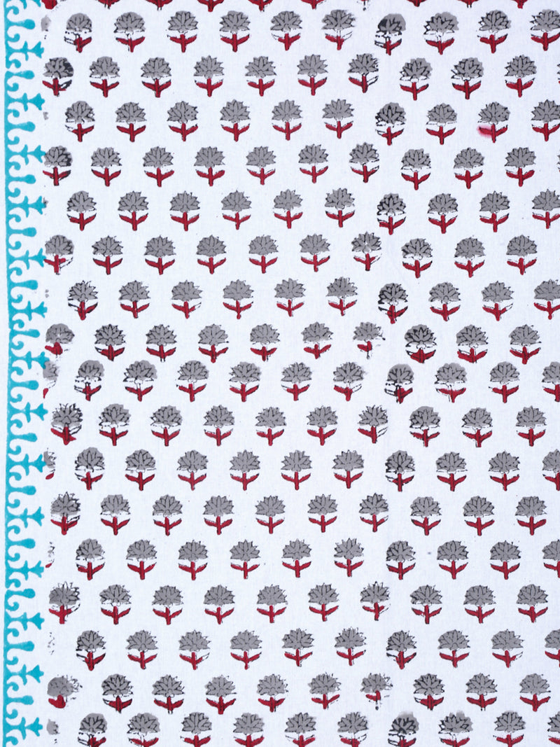 White and Red 6 seater Block Printed Cotton Table Cover-60x90 inch
