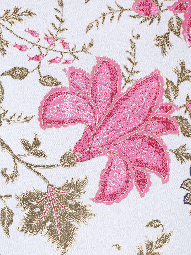 Set of 8 White and Pink Floral Print Cotton Diwan Set