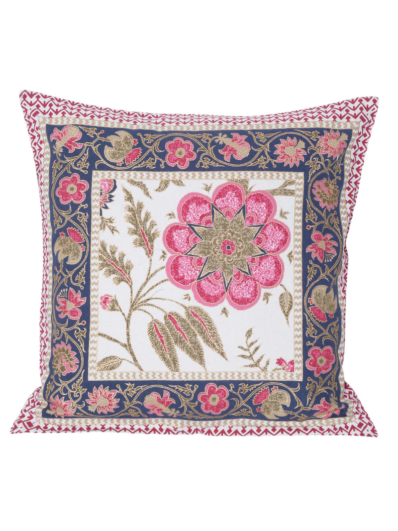 Set of 8 White and Pink Floral Print Cotton Diwan Set