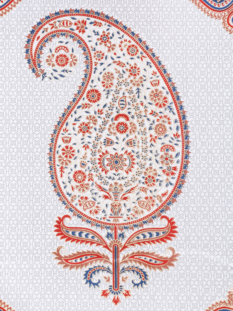 Set of 8 White and Orange Floral Print Cotton Diwan Set