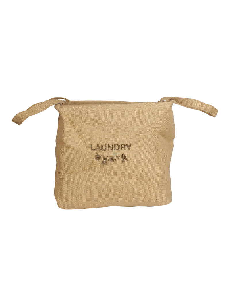 Rajasthan Décor Beige Color Jute Fabric Laundry Bag
