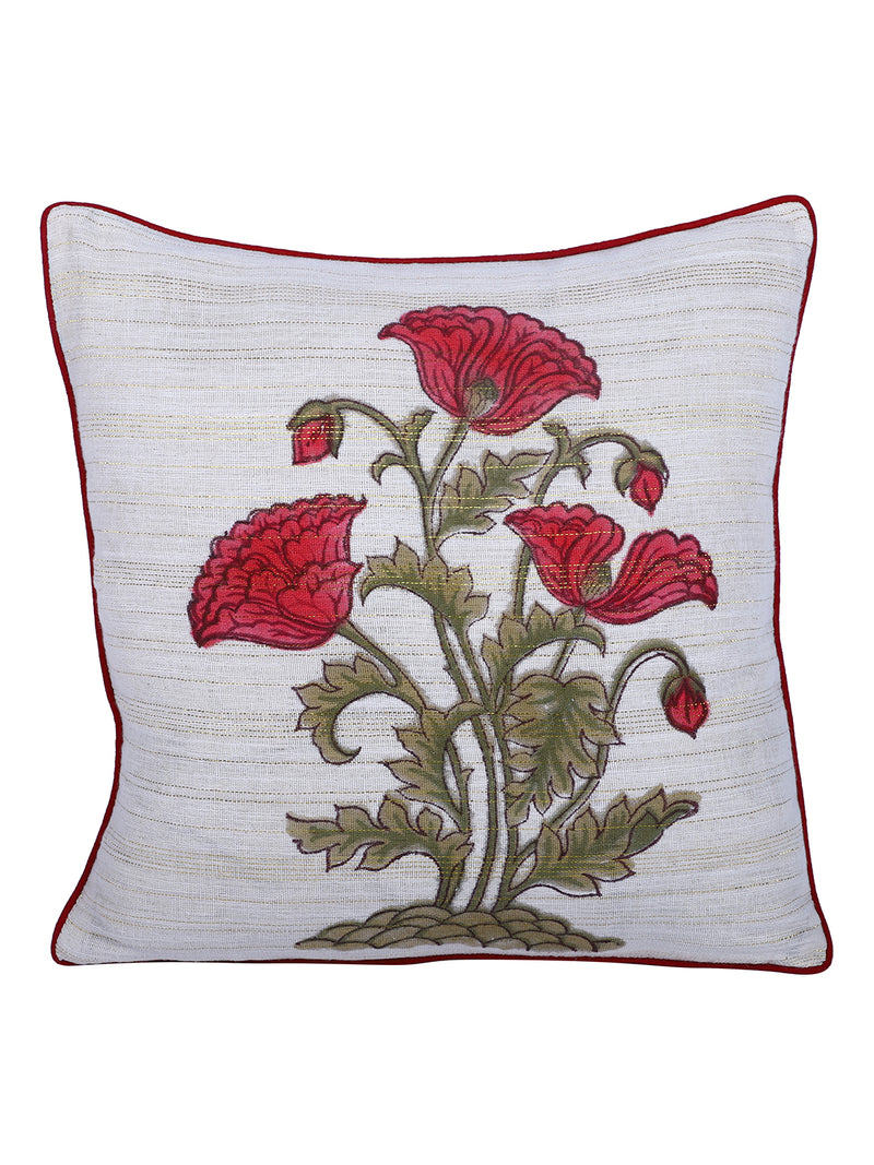 Rajasthan Décor Hand Block Floral White and Pink Cotton Cushion Cover set of 2 (16x16 inches)