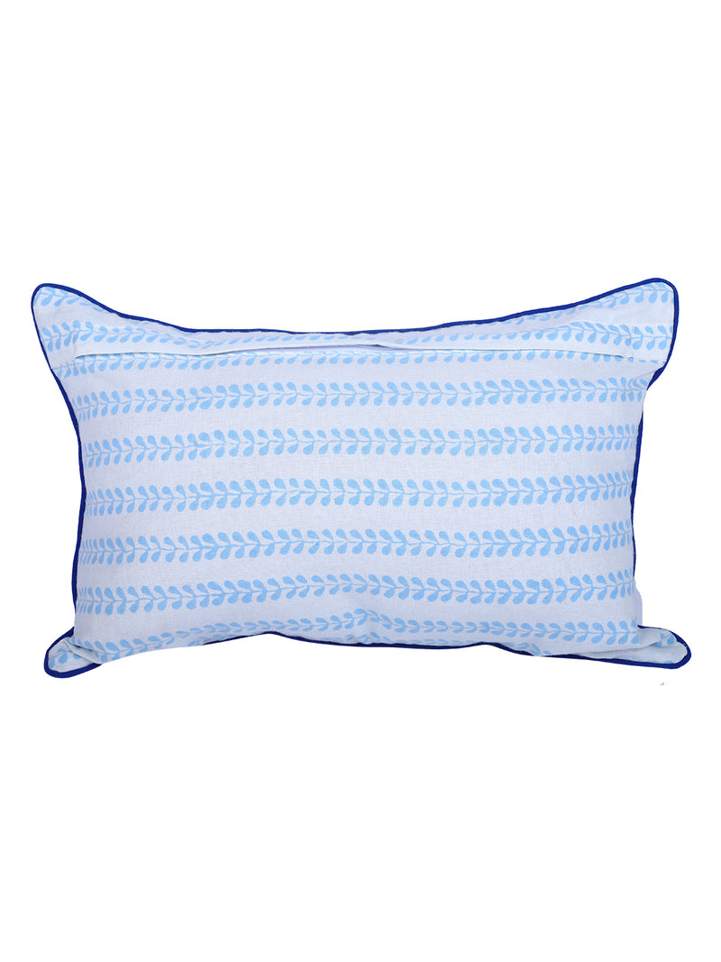 Rajasthan Décor Hand Block Animal Pattern White and Sky Blue Cotton Cushion Cover set of 2 (12x18 inches)