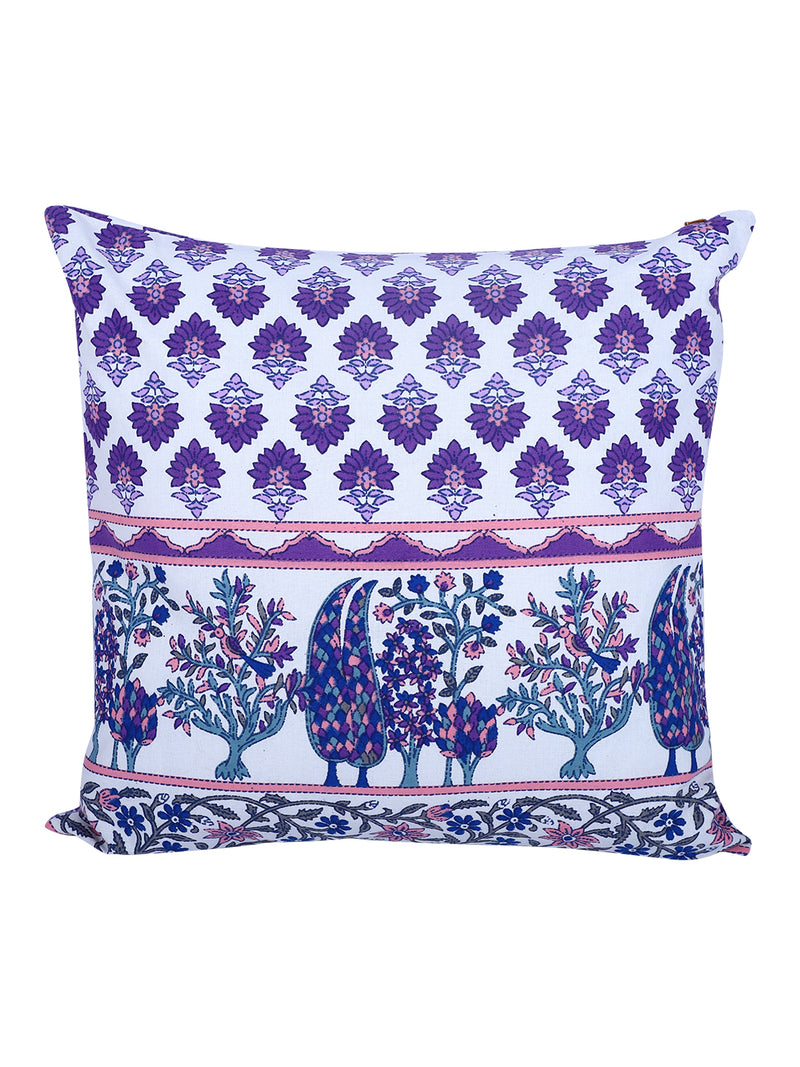 Rajasthan Décor Hand Block Floral White and Indigo Cotton Cushion Cover set of 2 (16x16 inches)